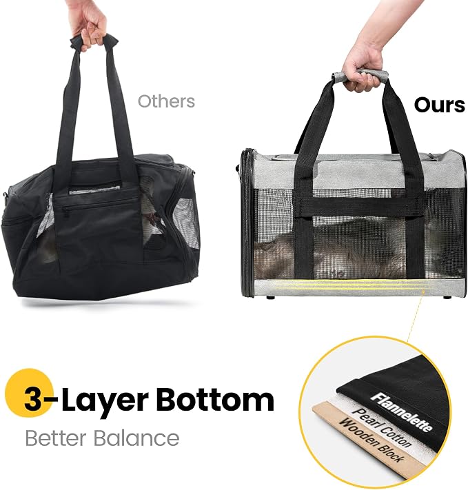 Conlun Dog Carrier Soft Sided, Large Cat Carrier with Inner Safety Leash, Pet Transport Carrier for Large Cats and Medium Dogs up to 20 Lbs, Collapsible Travel Puppy Carrier Bag -Gray L