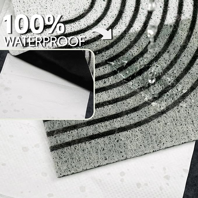 Cat Litter Mat Litter Trapping Mat, 33"x22" Waterproof Urine Proof Litter Box Mat Catcher Mat Non-Slip Washable for Kitty Kitten, Green