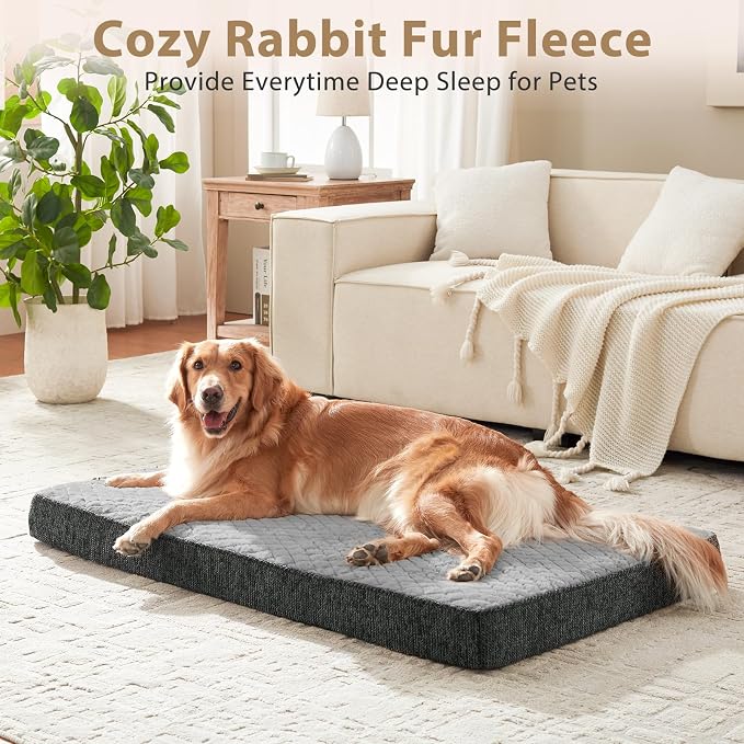 JOEJOY Orthopedic Dog Bed for Extra Large Dogs, Washable Dog Crate Bed Large Sized with Removable Cover, Egg Memory Foam Big Pet Beds, Light Grey, 47"x29"