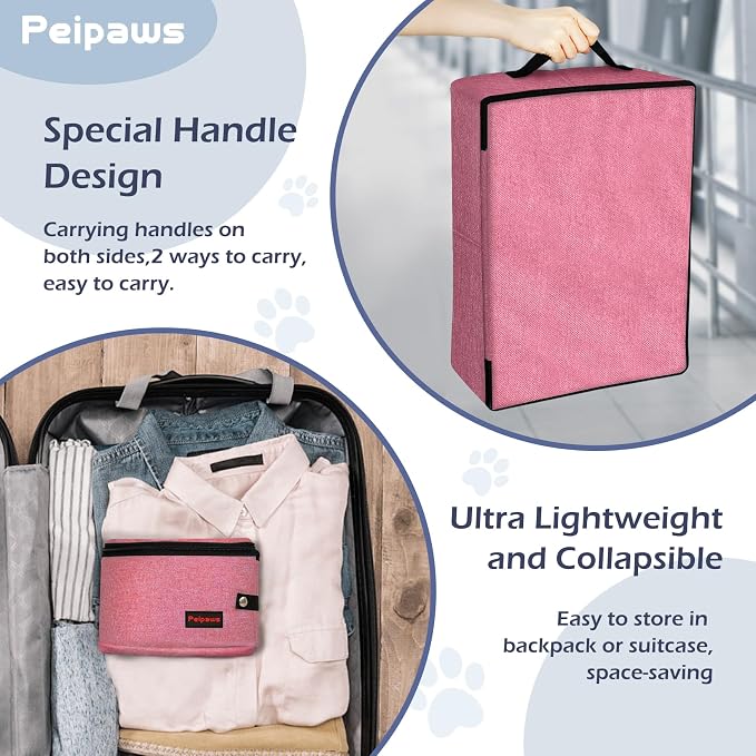 Portable Cat Travel Litter Box. Zipped Lid, Collapsible Litter Box for Cats. No Leakage, No Smell. Easy to Carry. Used for Hotels, Camping, Car (Pink,L)