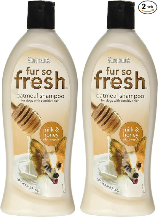 Sergeant's Sergeant’s Fur-So-Fresh Oatmeal Dog Grooming Shampoo for Sensitive Skin, Milk and Honey Scent, Dog Bath Product, 18oz (Pack of 2)