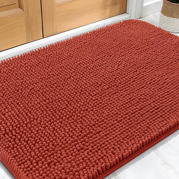 OLANLY Dog Door Mat for Muddy Paws 34x21, Super Absorbent Chenille Mud Mat | Maple Red, Absorbs Moisture and Dirt, Non-Slip Machine Washable Doormat, Quick-Drying Indoor Entryway Floor Carpet for Dogs