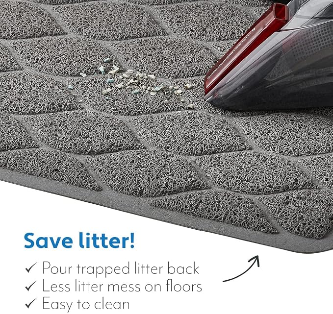 MIGHTY MONKEY Waterproof BPA Free Cat Litter Box Trapping Mat, Easy Clean Floors, Textured Backing, Soft on Sensitive Kitty Paws, Cats Accessories, Less Waste, Stays in Place, 35x23, Slate Gray