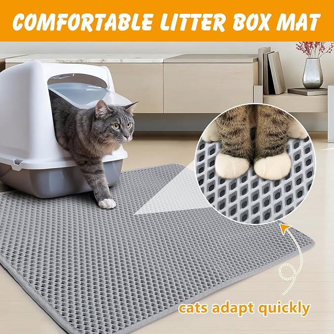 Double Layer Cat Litter Mat, Waterproof Non-Slip, 30 x 24 Inch | Honeycomb litter trapping, EVA soft on paws, urine-resistant bottom, easy shake or rinse clean
