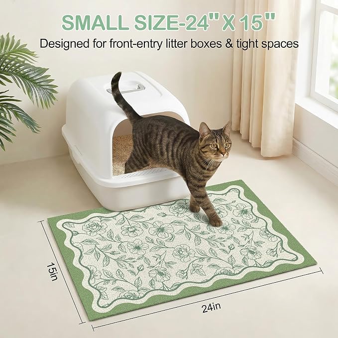 Glittme Cat Litter Mat, 24"x15" Non-Slip Washable Trapping Mat for Cats | Litter Trapping Mat With Thick PVC Coil To Catch Scatter, Soft On Paws And Waterproof Bottom To Protect Floors