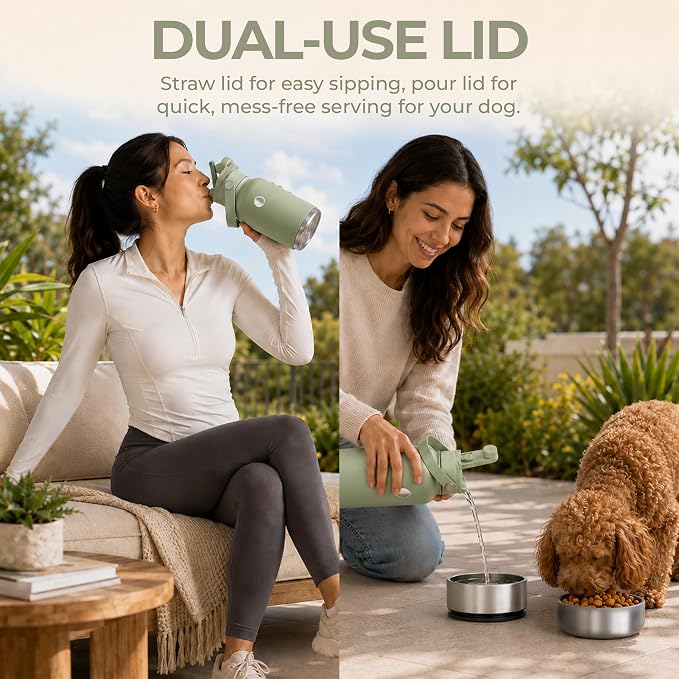 32 oz. Dog Water Bottle, Insulated Dog Travel Water Bottle, Stainless Steel Pet Water Bottle Dispenser Portable Food and Water Bowl for Dogs for Walking Dog Canteen Travel Kit