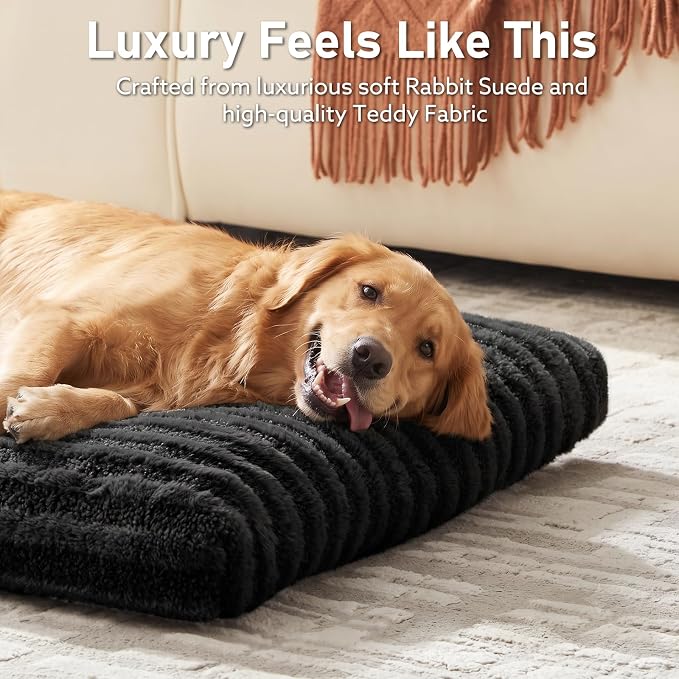 FURTIME Washable Dog Bed Medium Size Dogs, Deluxe Dog Crate Beds | Comfy Fluffy Kennel Pad Anti-Slip Pet Sleeping Mat, Machine Washable Dogs Pillow, 29"x21"x3", Black