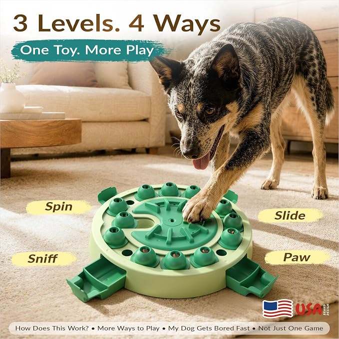KADTC Dog Puzzle Toy, Large Size, 3 Levels of Step-by-Step Challenge, 4 Ways to Play Beginner to Advanced Slow Feeder & Mental Stimulation for Smart Dogs Enrichment Toys