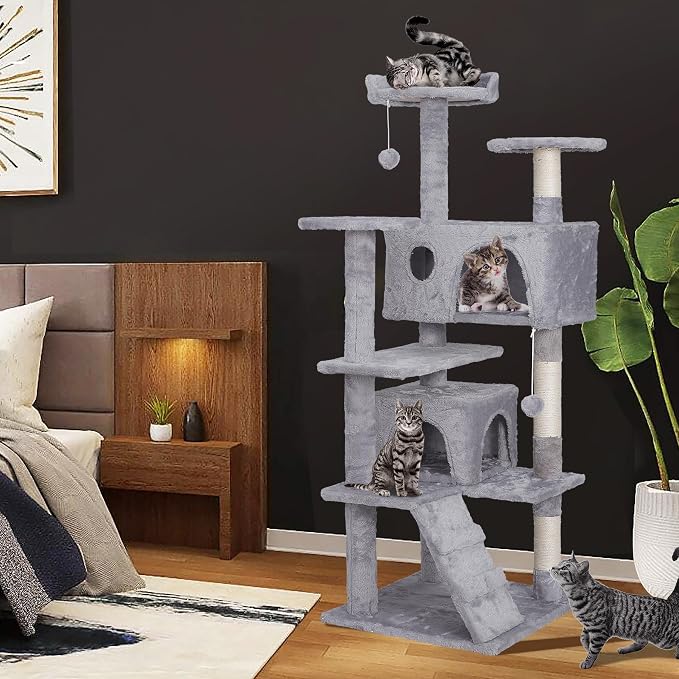 54 in Cat Tree Tower for Indoor Cats Multi-Level Cat Condo Cat Bed Furniture with Scratching Post Kittens Activity Center