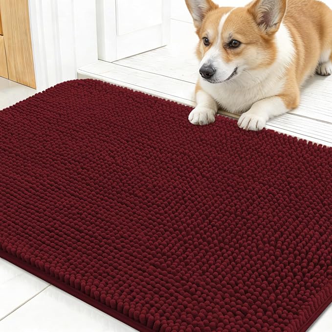 OLANLY Dog Door Mat for Muddy Paws 24x16, Super Absorbent Chenille Mud Mat | Caramel Russet, Absorbs Moisture and Dirt, Non-Slip Machine Washable Doormat, Quick-Dry Indoor Entryway Floor Carpet for Dogs