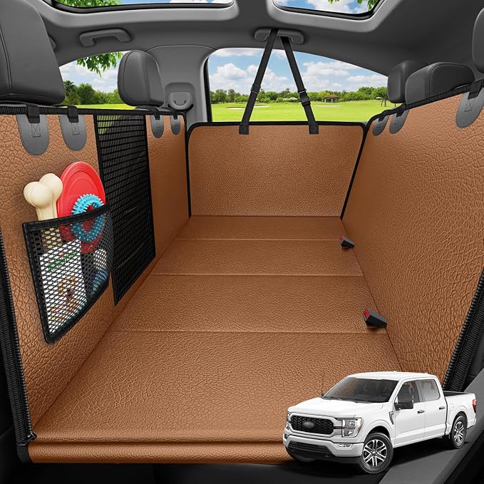 URPOWER Hard Bottom Dog Car Seat Cover for Pets 100% Waterproof Seat Cover Hammock 600D Heavy Duty Scratch Proof Nonslip Durable Soft Back Seat Covers for Full Size Trucks