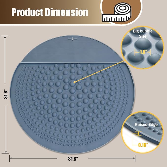PetPals Silicone Cat Litter Trapping Mat, 32" Round Air-Bubble Litter mat | Waterproof & Non-Slip Litter Catcher, Self-Cleaning Litter Box Mat, Large Litter mat for Automatic Litter Box, Grey