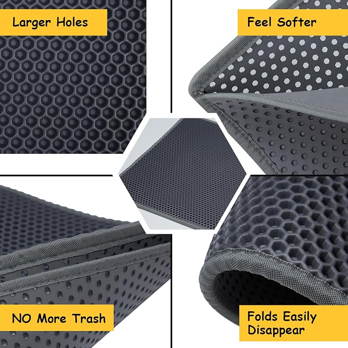 Cat Litter Mat, Litter Box Mat, Large Double Layer Waterproof Proof Trapping mat, Non-Slip Design, Kitty Litter Rug, Cat Supplies, Easy to Clean, 24x15 Inch, Grey, Pack of 1