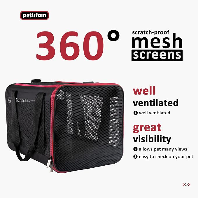 Quick-in Pet Carrier for Cats. 360° Airy Mesh Windows Let Fur-Kids See You & Breath Easy, Reduce Travel Anxiety. Rip-Stop Fabric & Lockable Zips Hug Securely. Washable Pad. Adjustable Shoulder Strap