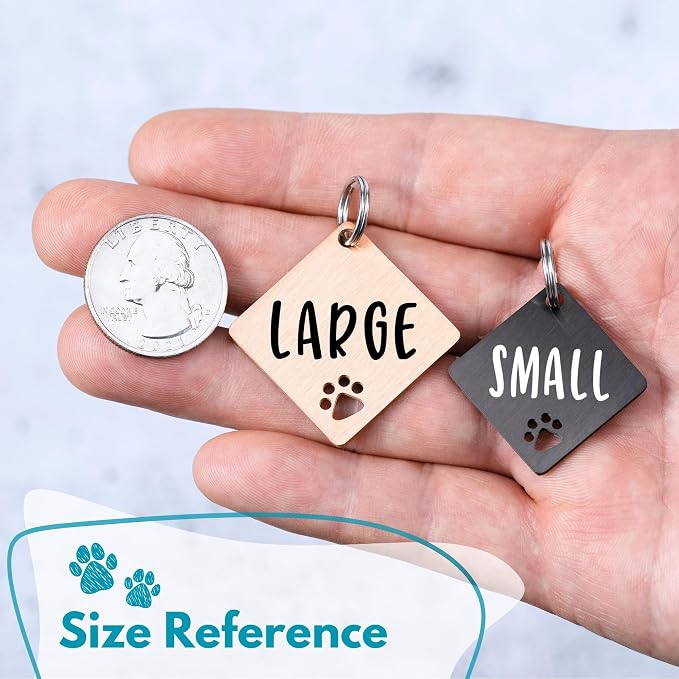 Ultra Joys Dog Tags Personalized for Pets - Hollow Paw Custom Pet ID Tag - Engraved Dog Tag for Small, Large Dogs - Large Diamond in Black