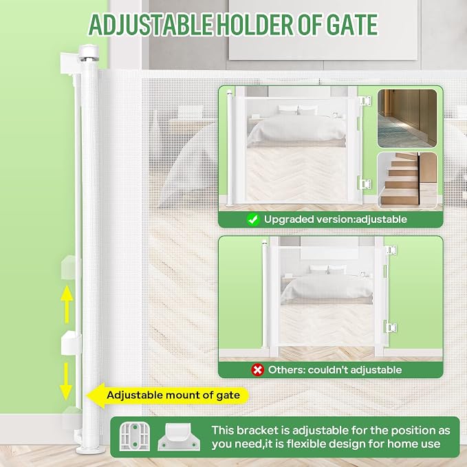 Retractable Baby Gate for Stairs & Doorways, 33" Tall Extends to 71" Wide | Extra Wide Safety Kid Pet Gate, Mesh Dog Gate for Indoor, Outdoor, Hallways One-Handed Operation, Easy Install(33”x71”-White)