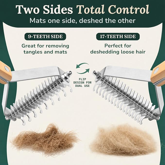 Dematting Comb for Cats and Dogs, Deshedding Tool and Undercoat Rake | Double-Sided Deshedding Tool Gently Detangles Matted Fur and Removes Loose Undercoat for Easier Grooming