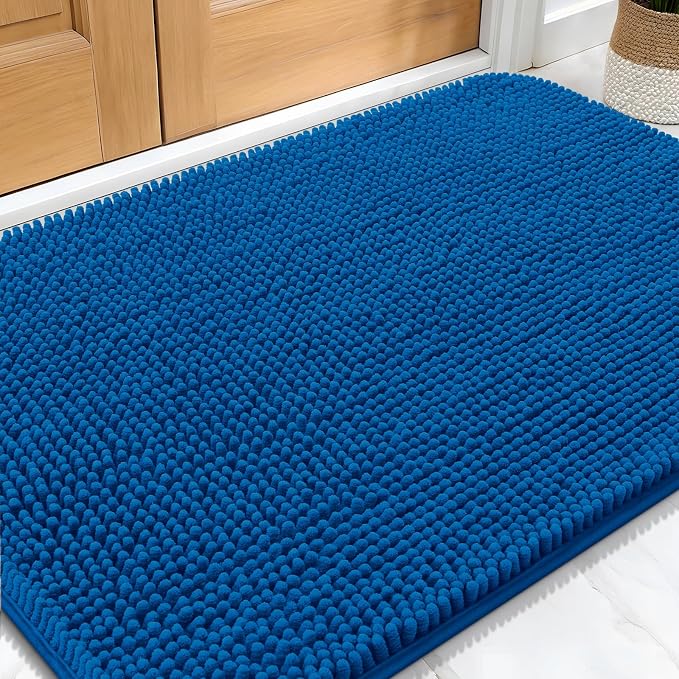 OLANLY Dog Door Mat for Muddy Paws 34x21, Super Absorbent Chenille Mud Mat | Deep Navy Blue, Absorbs Moisture and Dirt, Non-Slip Machine Washable Doormat, Quick-Dry Indoor Entryway Floor Carpet for Dogs