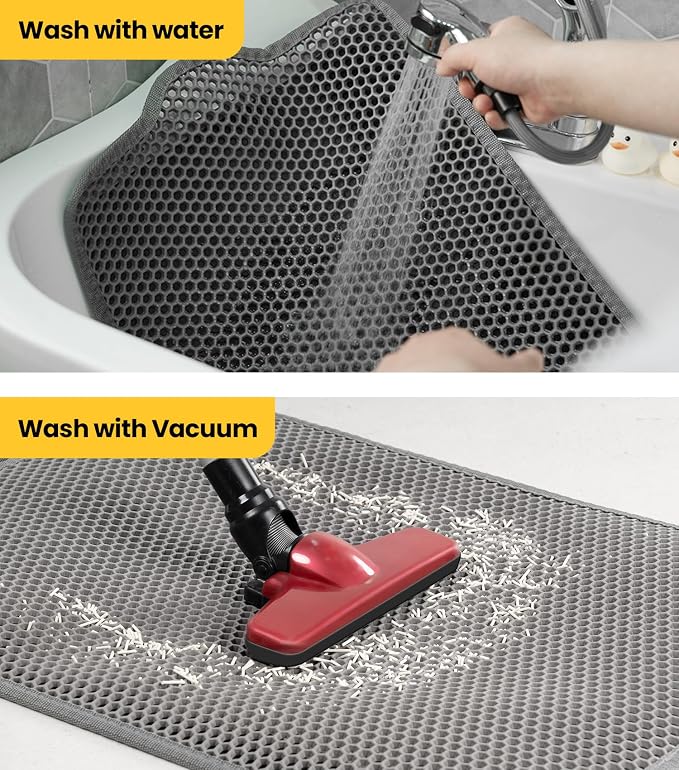 Conlun Cat litter Mat 30"x22", Large Honeycomb Double Layer Waterproof Trapping Waste for Kitty Litter Box, Easy Clean Non-Slip Cat Matt on Floor, Gray