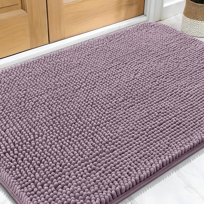 OLANLY Dog Door Mat for Muddy Paws 32x20, Super Absorbent Chenille Mud Mat | Deep Plum, Absorbs Moisture and Dirt, Non-Slip Machine Washable Doormat, Quick-Drying Indoor Entryway Floor Carpet for Dogs