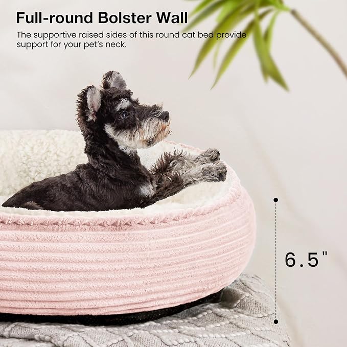 Love's cabin Round Donut Cat and Dog Cushion Bed, 24in Pet Bed for Small or Medium Dogs, Anti-Slip & Water-Resistant Bottom, Soft Durable Fabric Pet Beds, Washable Calming Cat Bed Light Pink