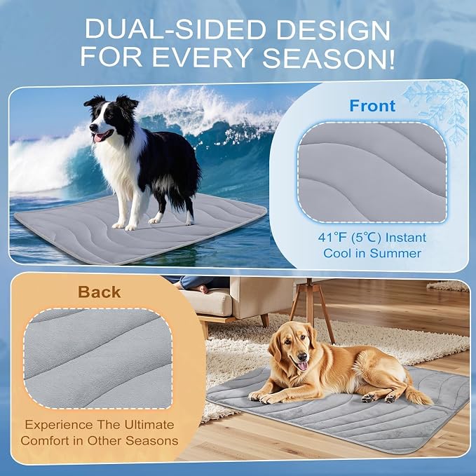 Cozyide Dog Cooling Mat, Q-Max>0.45 Thin Breathable Cooling Mat for Small Dogs, Washable Reversible Dog Pad for Four Seasons, 28" L x 22" W, Dark Grey