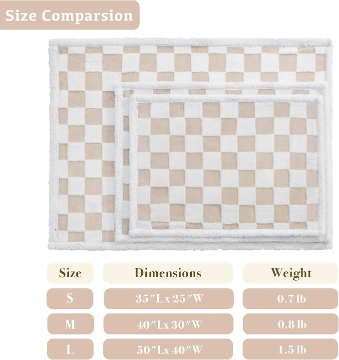 Ohocut Checkered Dog Blanket, Beige Khaki Jacquard Sherpa Blankets for Small Dog and Cats, Cute Aesthetic Style Fluffy Fleece Pets Blanket for Couch Protection Washable, 30"x40"