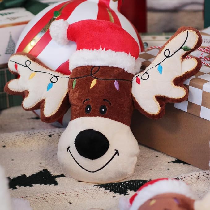 Giftable World Holiday Plush Pet Toy Fun for Christmas Designs with Squeaker Dog Chew Toy (9" Reindeer Cookie)