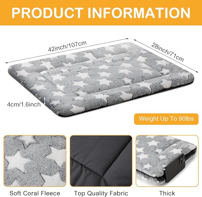 4 Pcs Dog Crate Pads Soft Warm,28 x 42 x 1.6 Inch,Star,Gray | Ultra Soft Warm Washable Anti-slip Kennel Bed Mat for Pets,Reversible Replaceable,for Small Medium Large Dogs and Cats