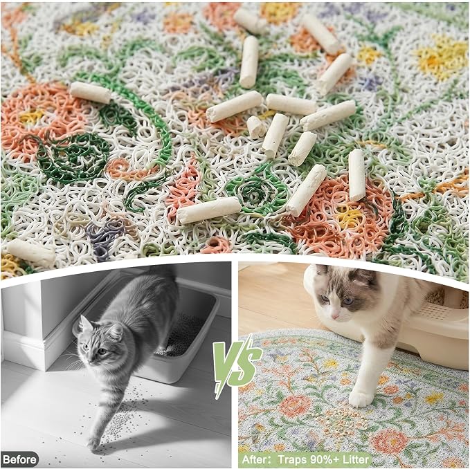 Bienbee Cat Litter Mat, 24" x 15" Dense Trapping Mesh for Litter Boxes | Litter Box Mat with PVC Mesh, Waterproof &Urineproof, Non-Slip Grip, Soft On Kitty Paws and Easy to Clean to Protect Floor