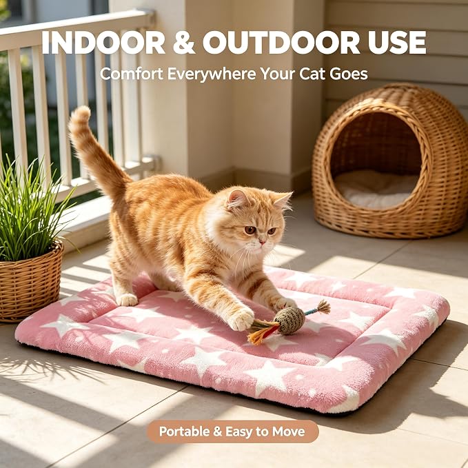 Dog Bed Mat,Reversible & Ultra Soft Kennel Pad-Machine Washable Pet Bed for Dogs & Cats-All-Weather Crate Liner for Crates,Carriers & Travel (Big Star&Pink, 18.0" L x 14.0" W x 1.5" Th)