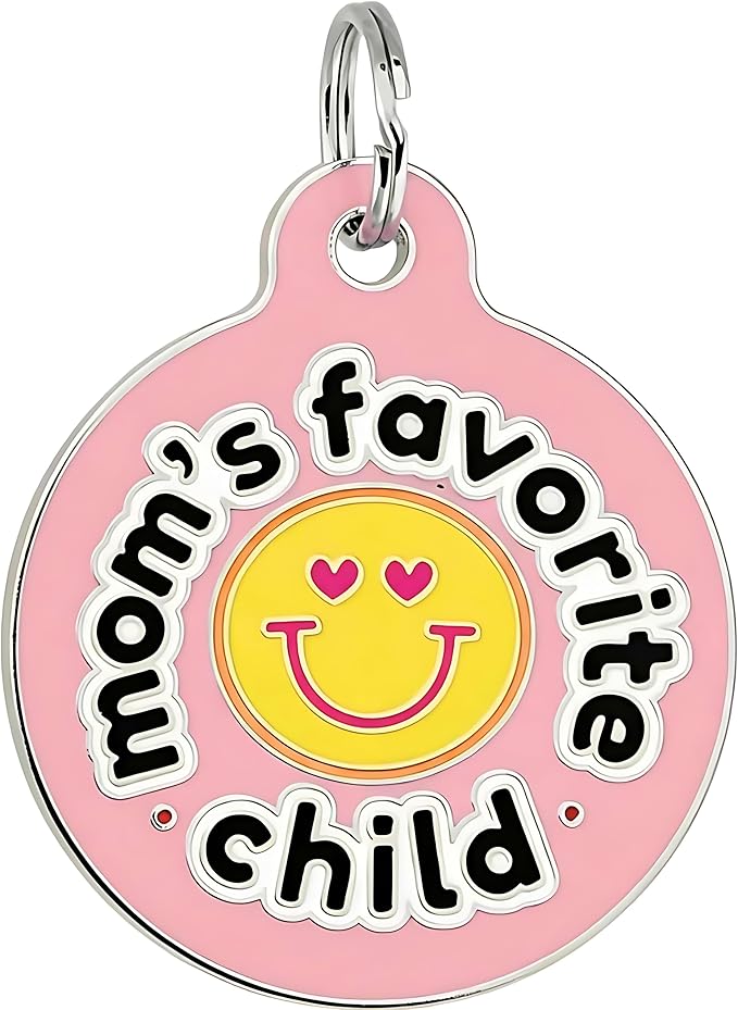 Bad Tags Personalized Dog and Cat ID Tags in 25+ Designs and 2 Sizes - 5 Lines of Custom Engraved Text - Funny Cute Personalized Pet Tags (Mom's Favorite Child - Pink, Large (1.25 inch))