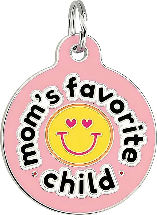 Bad Tags Personalized Dog and Cat ID Tags in 25+ Designs and 2 Sizes - 5 Lines of Custom Engraved Text - Funny Cute Personalized Pet Tags (Mom's Favorite Child - Pink, Small (1 inch))
