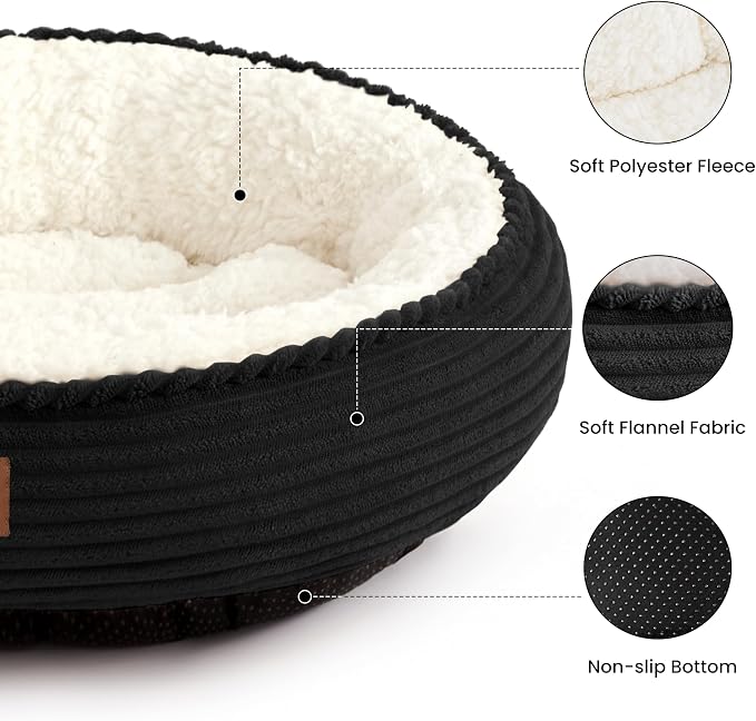 Love's cabin Round Donut Cat and Dog Cushion Bed, 30in Pet Bed for Medium or Large Dogs, Anti-Slip & Water-Resistant Bottom, Soft Durable Fabric Pet Beds, Washable Calming Cat Bed, Black