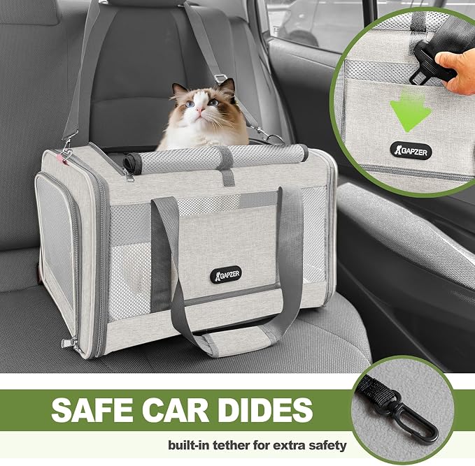 GAPZER Cat Carrier American Airline Approved 18x11x11, Top Opening Sturdy Soft Pet Carrying Bag See Through, Mini Dog Hard Bottom Crate Kennel Case, 4-Side-Ventilation Mesh Cage Toy Poodle Biege