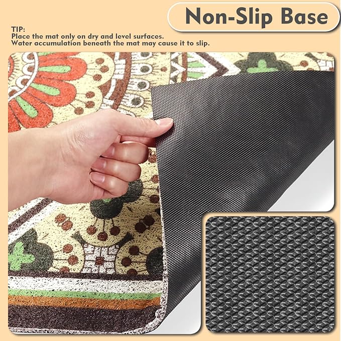 Bohemian Kitty Litter Mat 24"x17",Non-Slip Litter Box Mat, Washable Cat Litter Rug Catcher,Double-Layer Litter Trapping Mat for Scatter Control, Easy Clean Cat Food Mat & Floor Protector