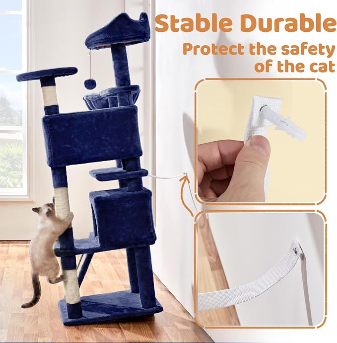 Topeakmart 57in Cat Tree Tower with 2 Plush Rooms Kitten Furniture Play House