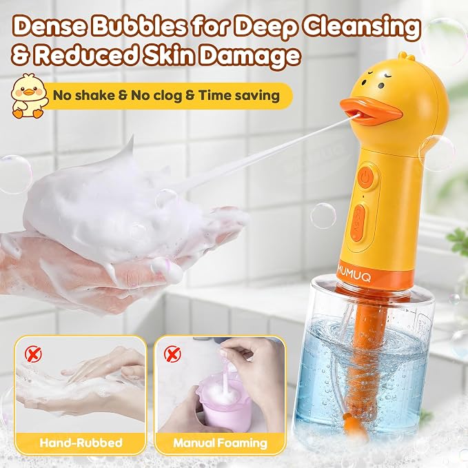 Electric Dog Shampoo Dispenser 500ml Rechargeable Duck-Shaped Pet Bath Dispenser with Auto-Mix Motor & 2 Adjustable Silicone Brushes, IPX7 Waterproof Dog Shampoo Frother for Gentle Cleaning