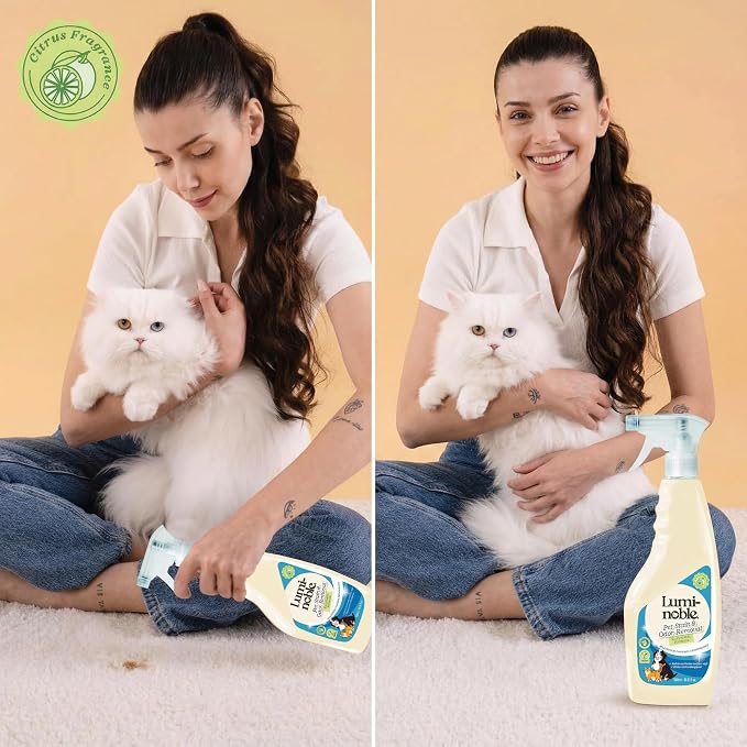 Pet Stain & Odor Remover Spray, enzyme cleaner for dog urine & poop carpet | Upholstery & Fabrics – Eliminates Cat Pee, Feces, Vomit & Tough Stains, Eco-Friendly, Vegan, Citrus Scent
