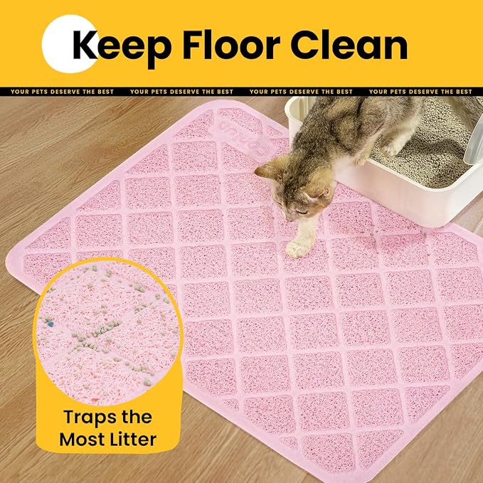 Conlun Cat Litter Mat Litter Trapping Mat, 24" x 17" Premium Durable PVC Grid Mesh with Scatter Control, Non-slip, Less Waste Cat Litter Box Mat, Pink