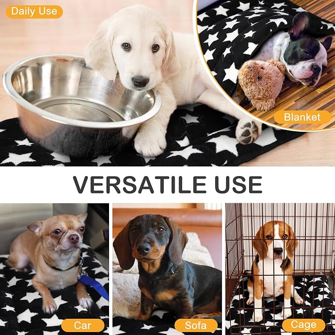 4 Pcs Dog Crate Pads Soft Warm,18 x 14 x 1.6 Inch,Star,Black | Ultra Soft Warm Washable Anti-slip Kennel Bed Mat for Pets,Reversible Replaceable,for Small Medium Large Dogs and Cats
