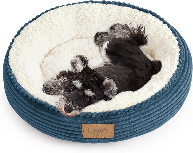 Love's cabin Round Donut Cat and Dog Cushion Bed, 24in Pet Bed for Small or Medium Dogs, Anti-Slip & Water-Resistant Bottom, Soft Durable Fabric Pet Beds, Washable Calming Cat Bed Dusty Blue