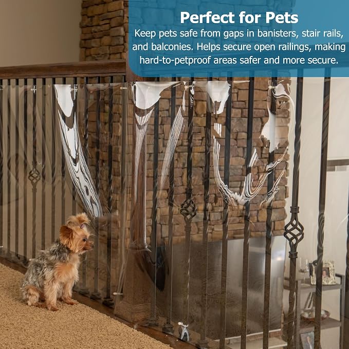 Cardinal Gates KS15 Banister Shield Protector - Clear Indoor Banister Guard for Babies - Shatterproof Plastic Banister Guard for Pets - Made in The USA - 15 Feet Roll