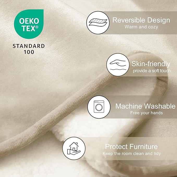 gogobunny Waterproof Bed Blanket, Reversible Sherpa Fleece Throw Blanket for Dog Puppy Cat, Furniture Cover Protects Bed Couch Sofa from Liquid Pee and Pet Fur (Cream, 25x35 inches)