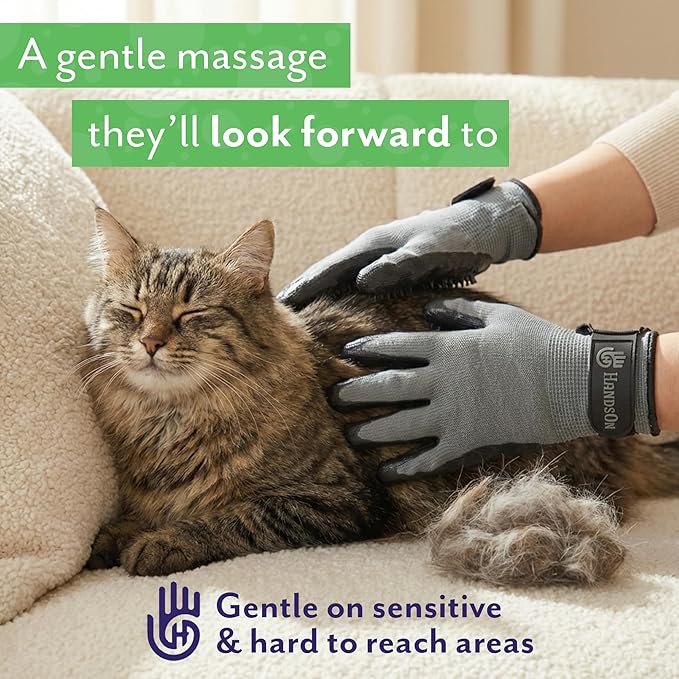 H HANDSON Pet Grooming Gloves - Patented #1 Ranked, Award Winning Shedding, Bathing, & Hair Remover Gloves - Gentle Brush for Cats, Dogs, and Horses (Grey, X-Large)