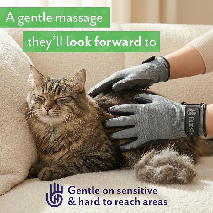 Pet Shedding, Bathing, Grooming, Hair Removing Gloves, Gentle Brush for Cats, Dogs, Horses by the #1 Ranked, Award-Winning Handson Gloves (Green, Large)