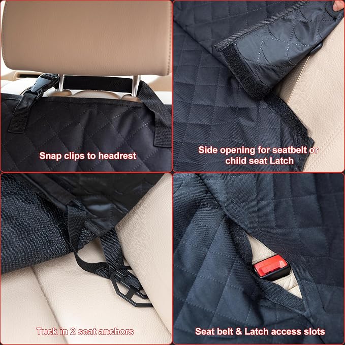 Kaiphy Dog Car Seat Cover, Back Seat Cover for Dogs Pet Car Seat Protector Waterproof Bench Car Seat Cover, Non-Slip Rear Seat Cover with 4 Safety Belt Openings for Safe Travel, Fits Cars Trucks SUVs