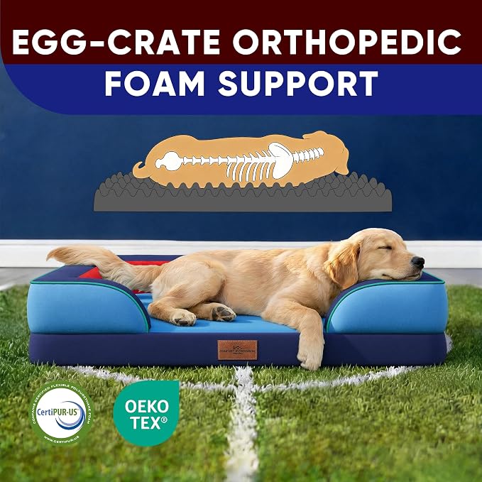 Comfort Expression Orthopedic Dog Bed for Extra Large Dogs with Bolster | Waterproof Dog Couch Bed with Washable Cover & Non-Slip Bottom, Supportive Egg Crate Foam XL Pet Bed, 42x30 Inch