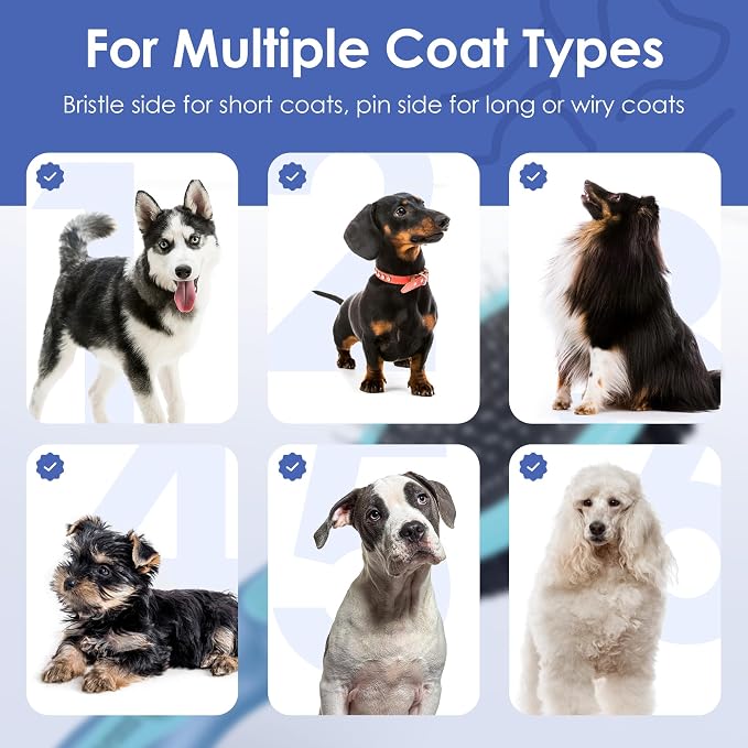 AKC Double-Sided Dog Grooming Brush, Bristle & Pin, Dogs & Cats | Soft bristles and stainless steel pins remove tangles, shedding and loose fur for all coat types.