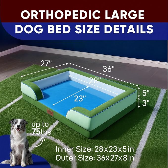 Comfort Expression Orthopedic Dog Beds for Large Sized Dog with Bolster | Waterproof Dog Couch Bed with Washable Cover & Non-Slip Bottom, Supportive Egg Crate Foam Large Pet Bed, 36x27 Inch